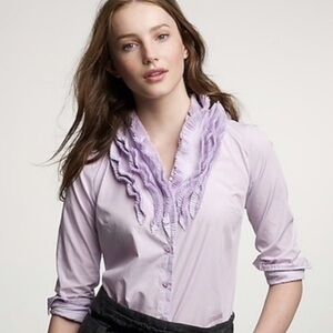 J. Crew Lavender Ruffle Trim Button Down Shirt